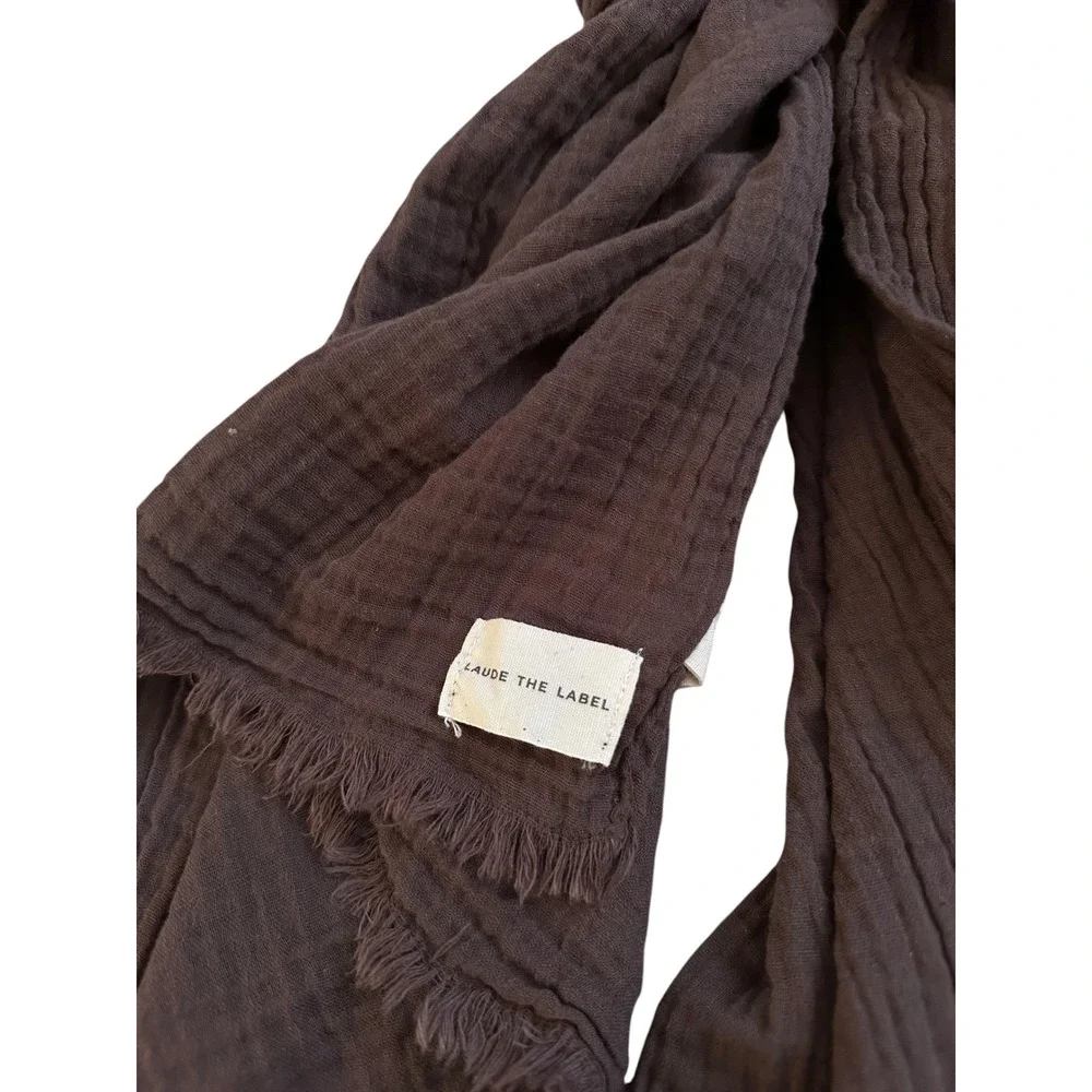 Coastal Boho Laude The Label Carob Bubble Gauze Cotton Scarf Fringe Wrap